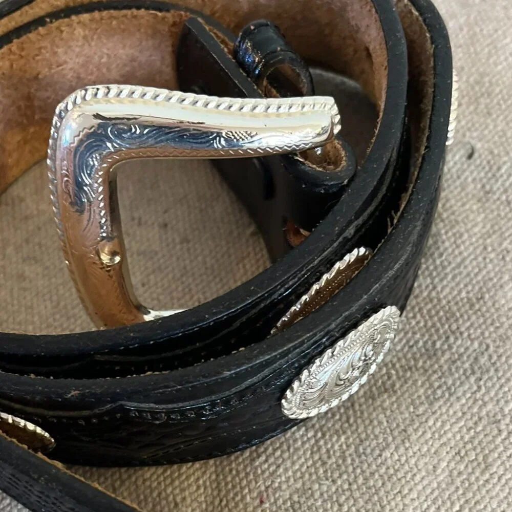Nocona Men's Black Western Farm-House Rodeo Concho Detail Leather Belt Sz 38